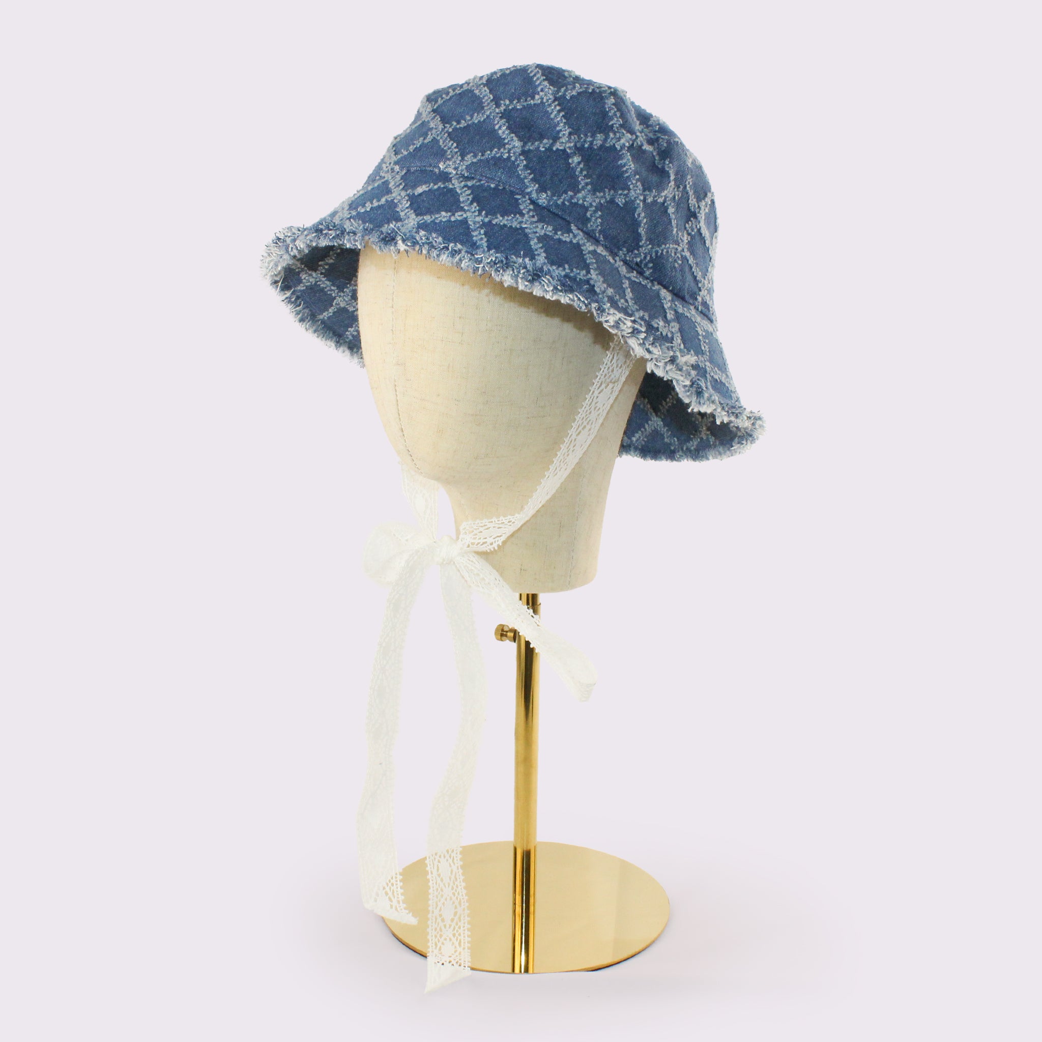 格子デニムバケット