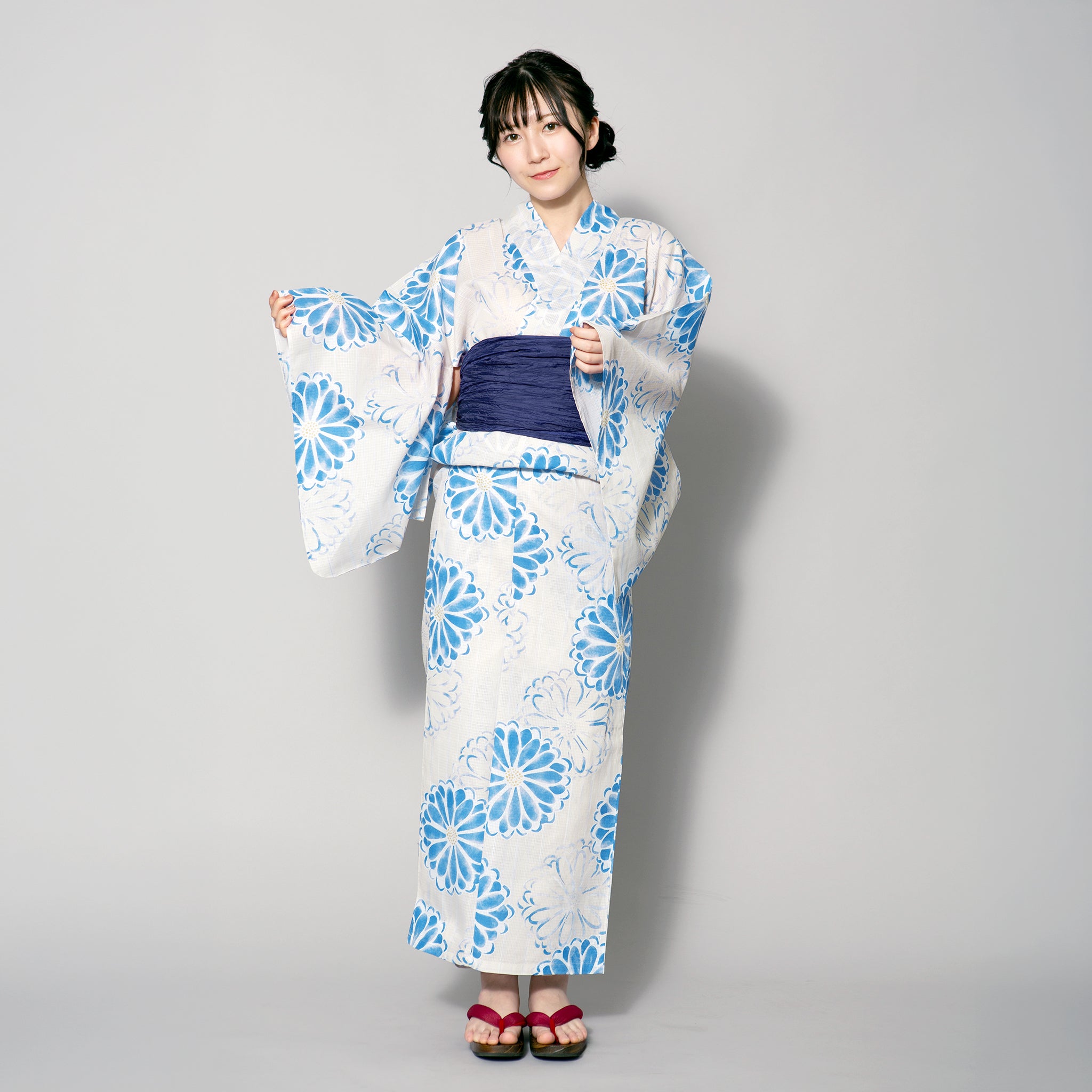 菊 綿浴衣3点セット(浴衣+腰ひも+兵児帯)
