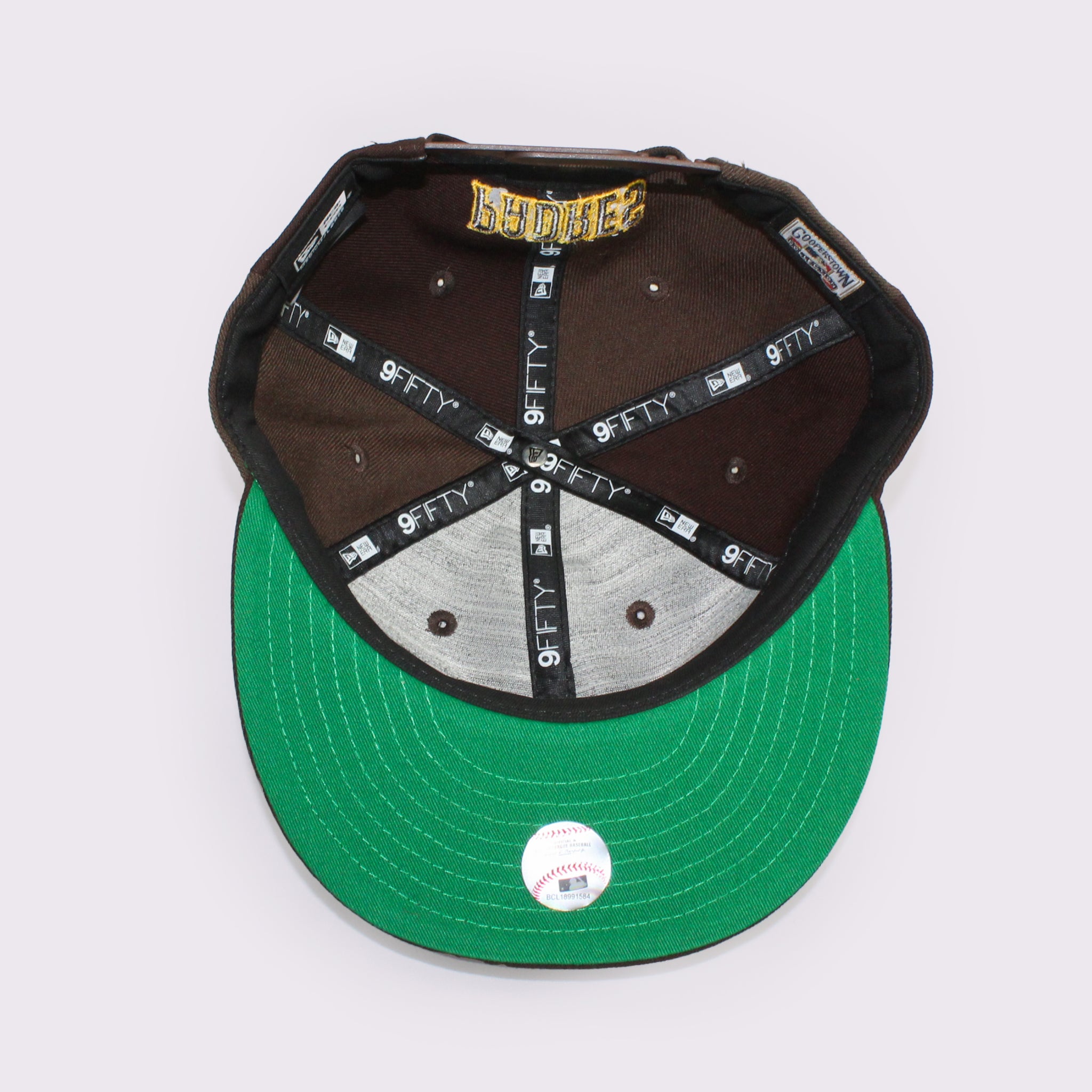 NEW ERA 9FIFTY ソフトバックラム MLB ダブルロゴ サンディエゴ・パドレス クーパーズタウン バーントウッド ケリーグリーン