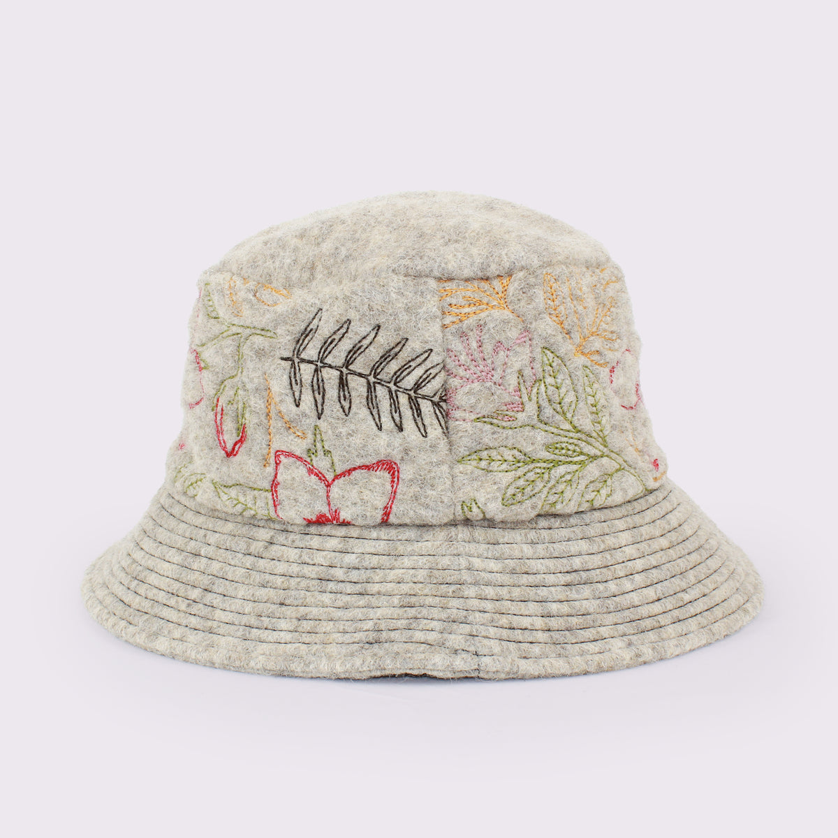 ANGIOLO FRASCONI ミックス ウール ボタニカル刺繍バケットハット 13829