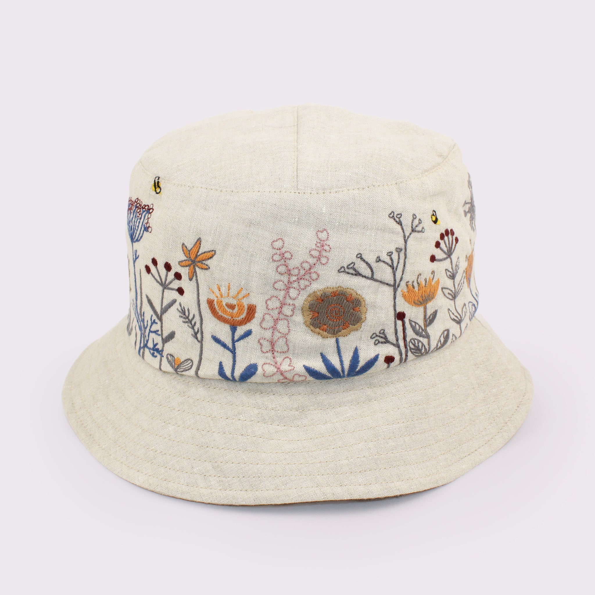 ANGIOLO FRASCONI リネンボタニカル刺繍バケットハット 13878