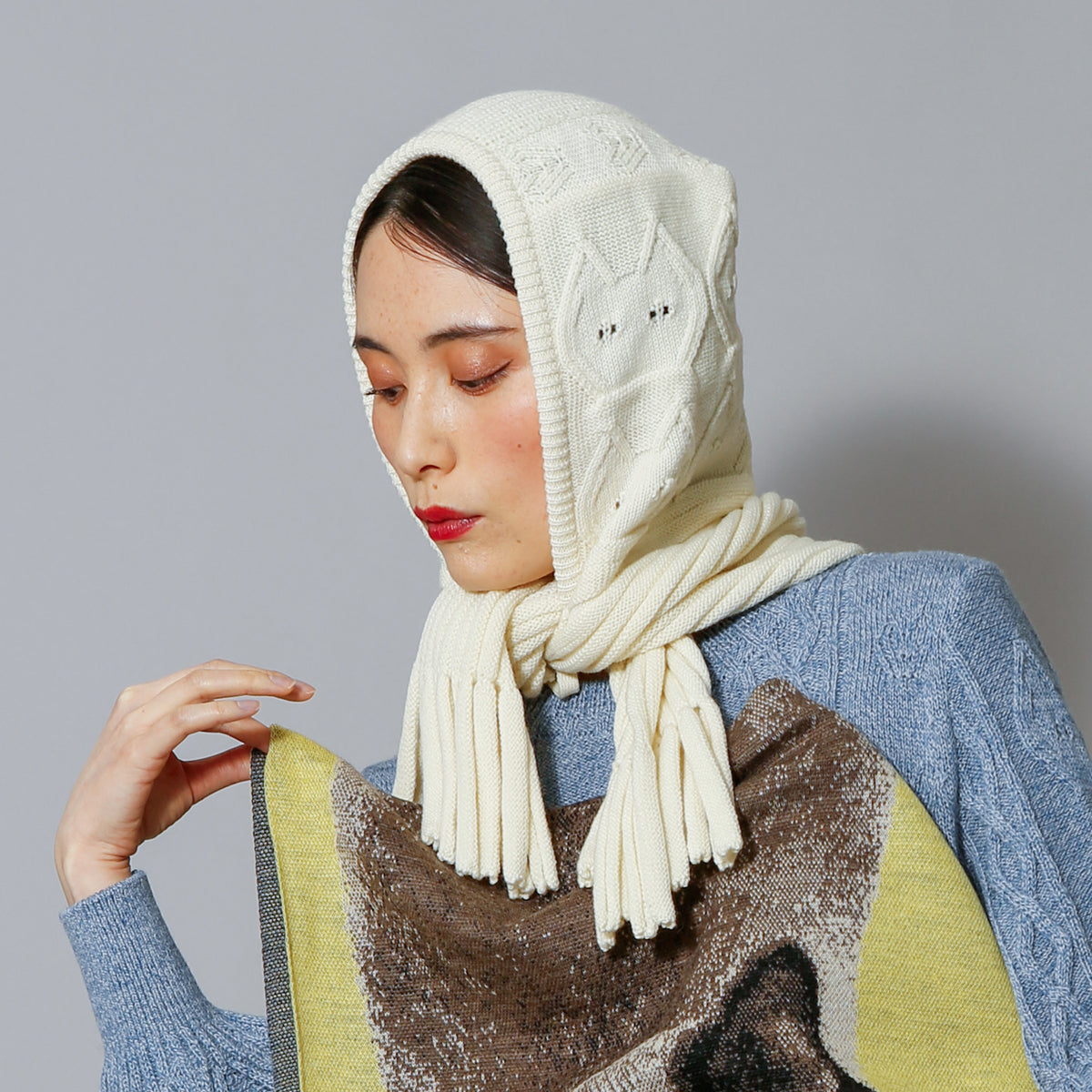 【NYANDER KNIT/ニャンダーニット】CAT RELIEF FRINGE HOOD