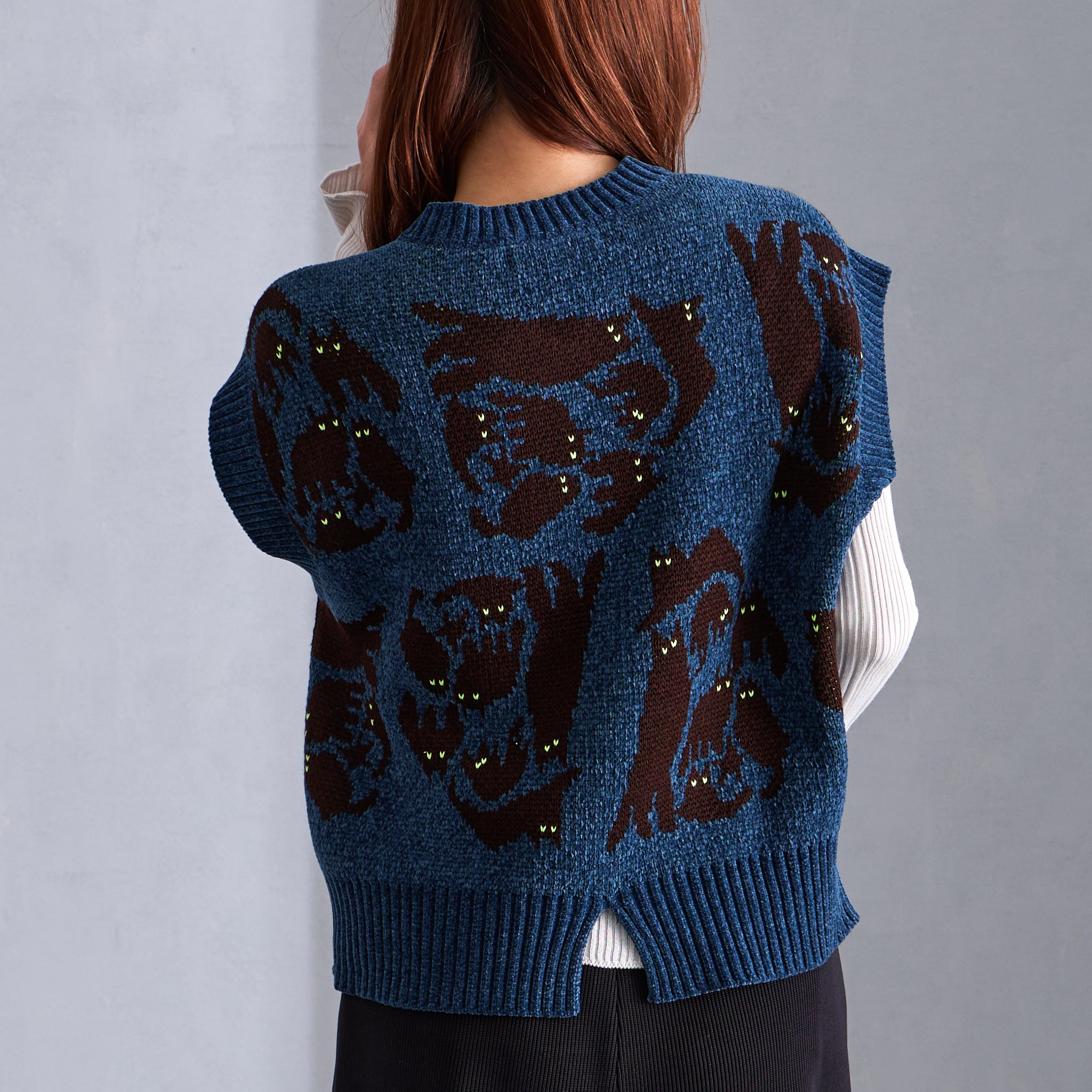 予約販売【NYANDER KNIT/ニャンダーニット】 NIGHT CAT JQ VEST