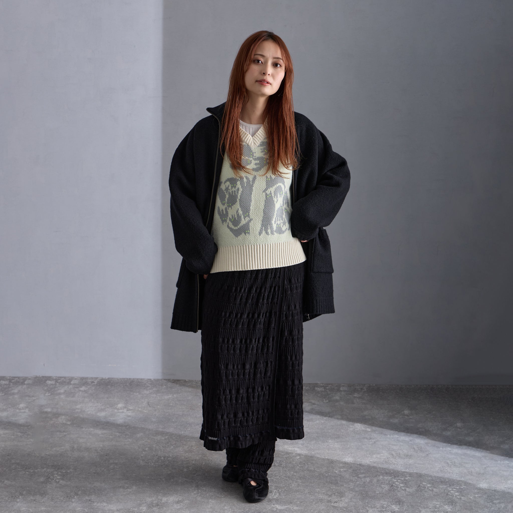 【NYANDER KNIT/ニャンダーニット】 NIGHT CAT JQ VEST