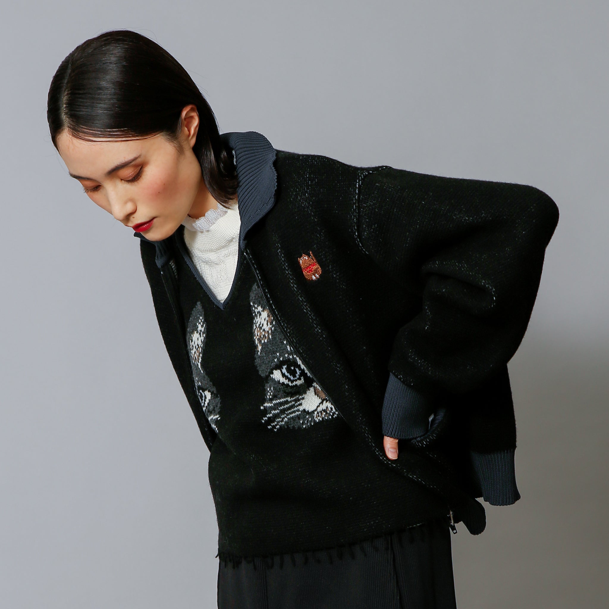 予約販売【NYANDER KNIT/ニャンダーニット】TABBY CAT KNIT BLOUSON