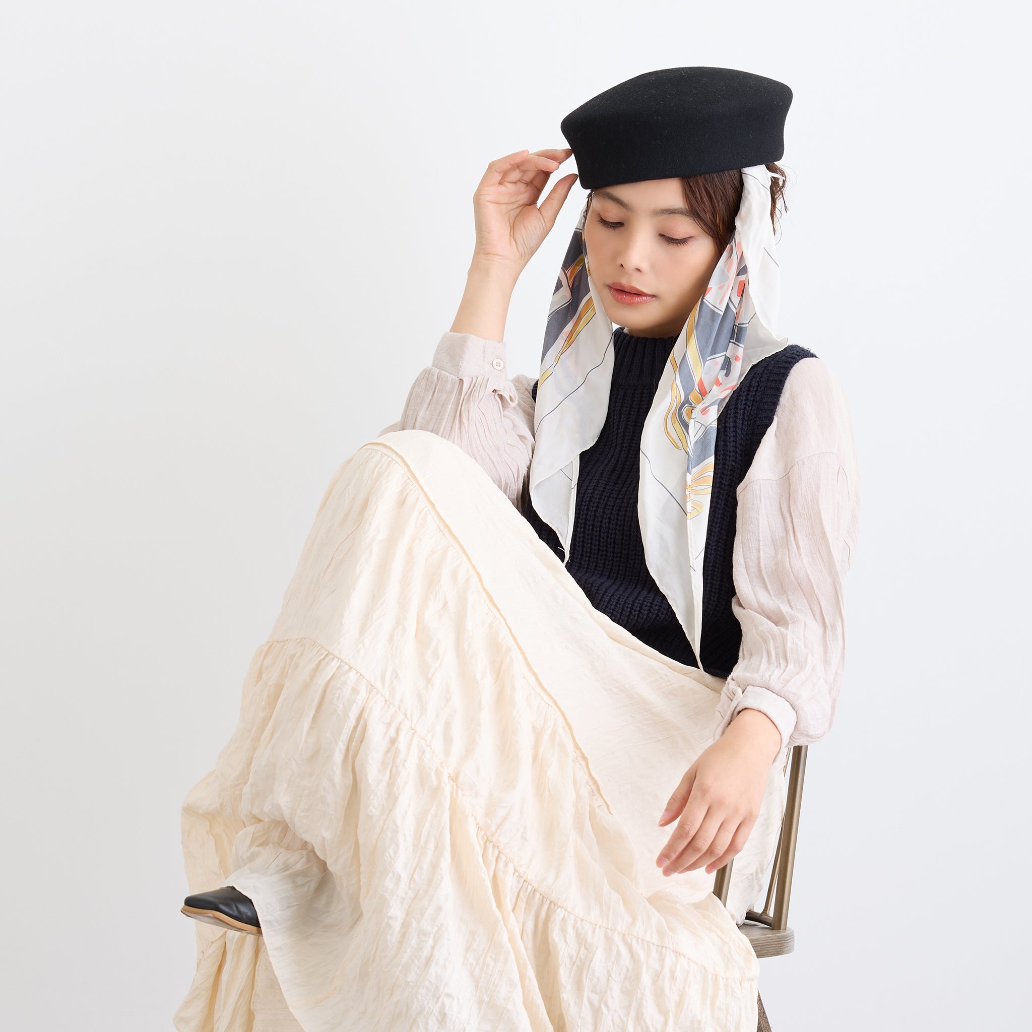 【rinon dot】machiko リメイクスカーフベレー