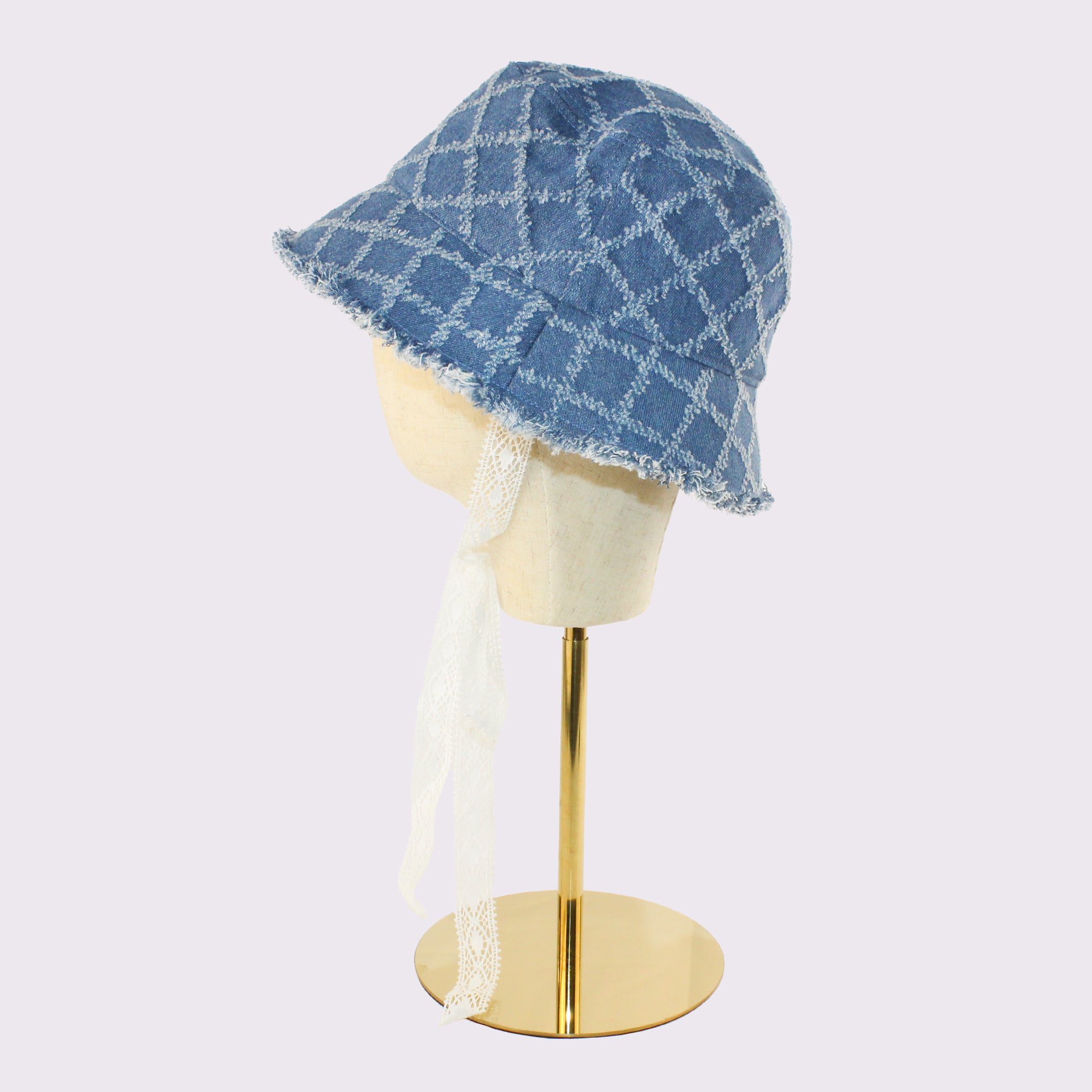 格子デニムバケット