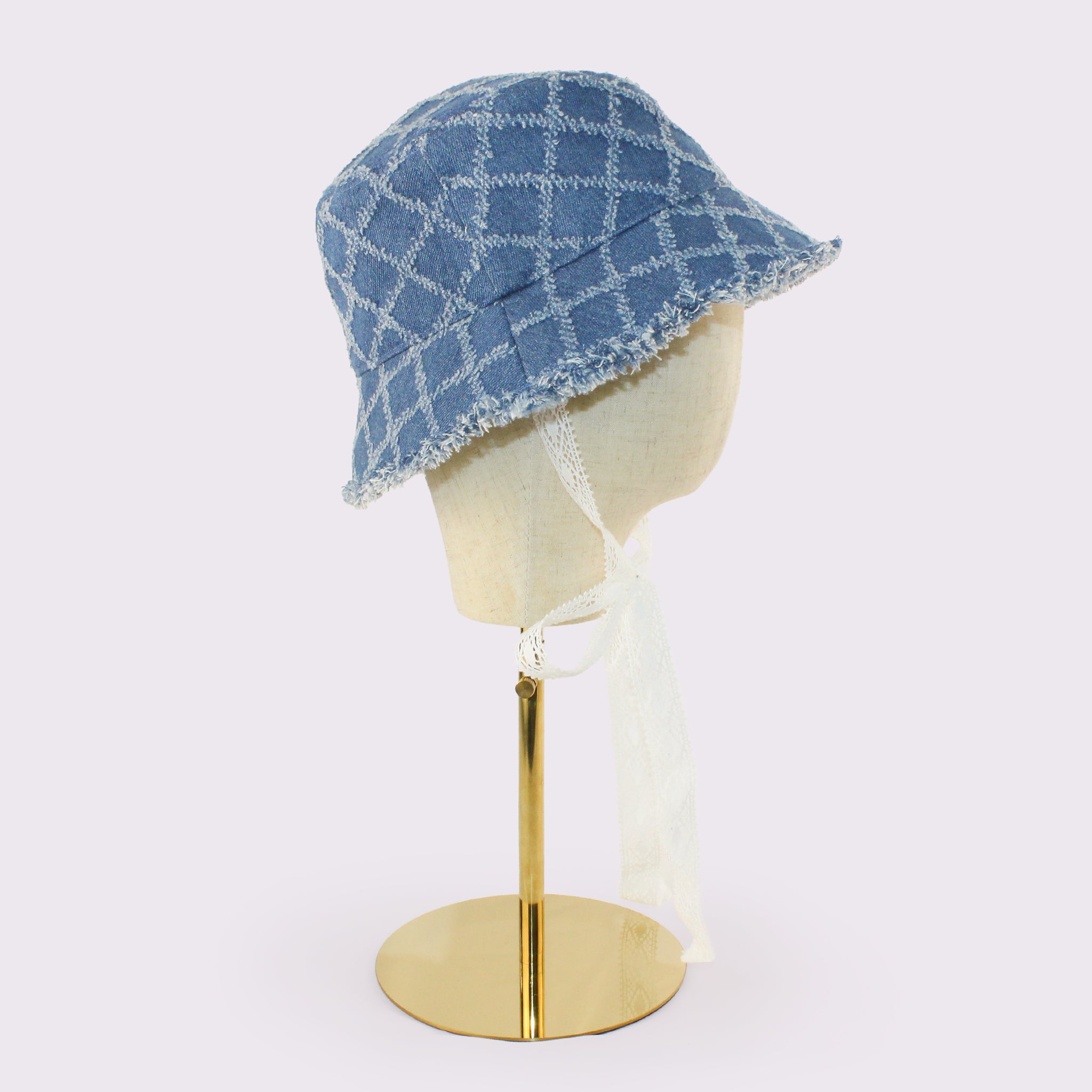 格子デニムバケット