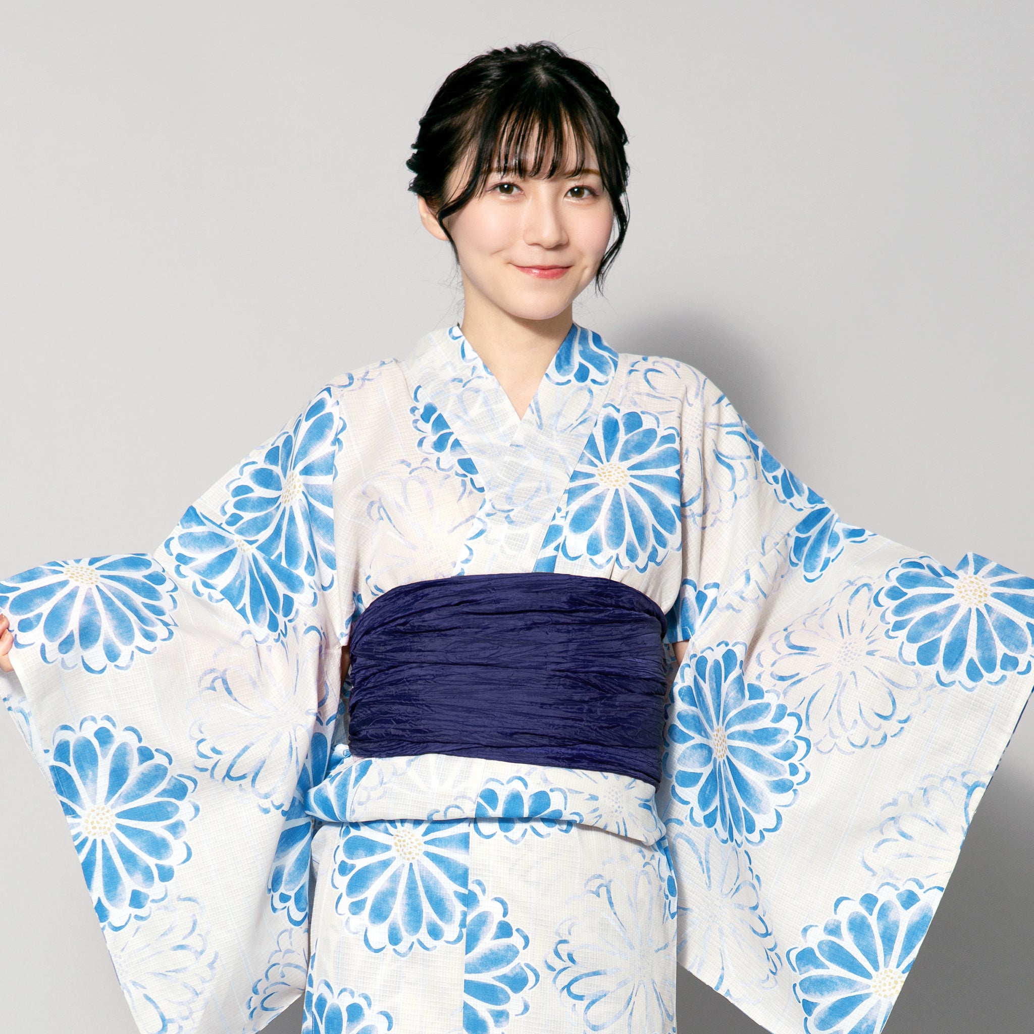 菊 綿浴衣3点セット(浴衣+腰ひも+兵児帯)