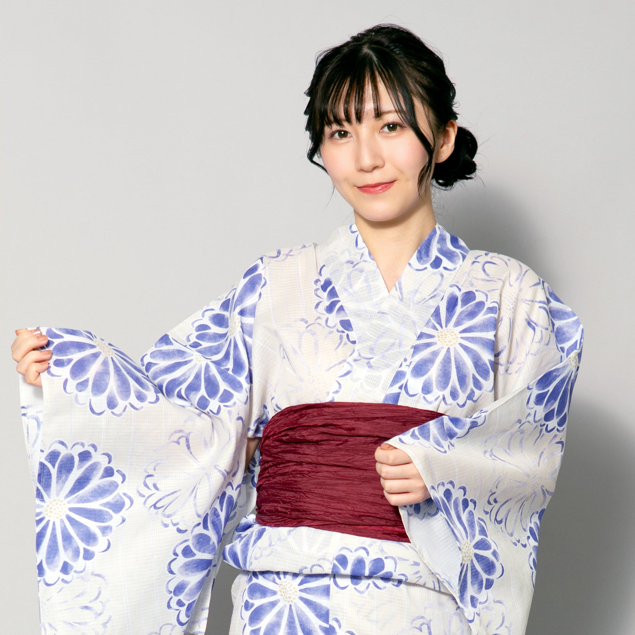 菊 綿浴衣3点セット(浴衣+腰ひも+兵児帯)