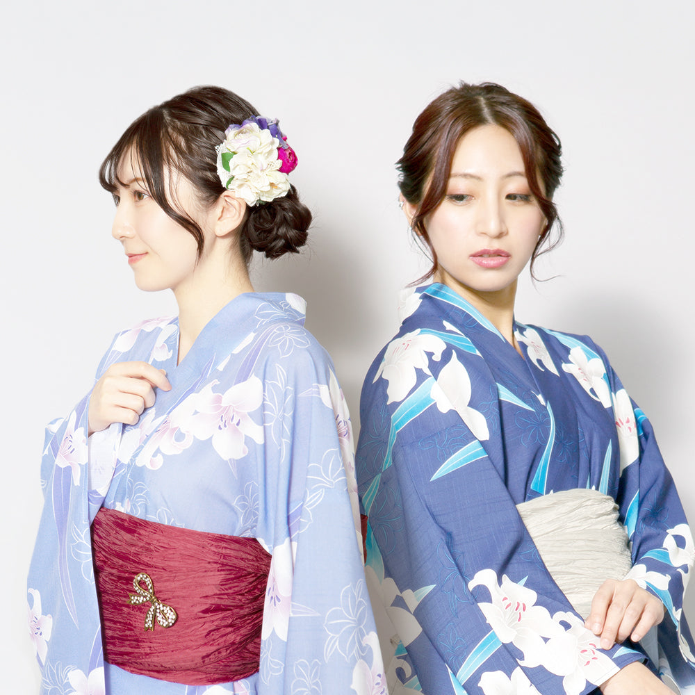 Coolpass 百合柄 浴衣2点セット(浴衣+腰ひも)