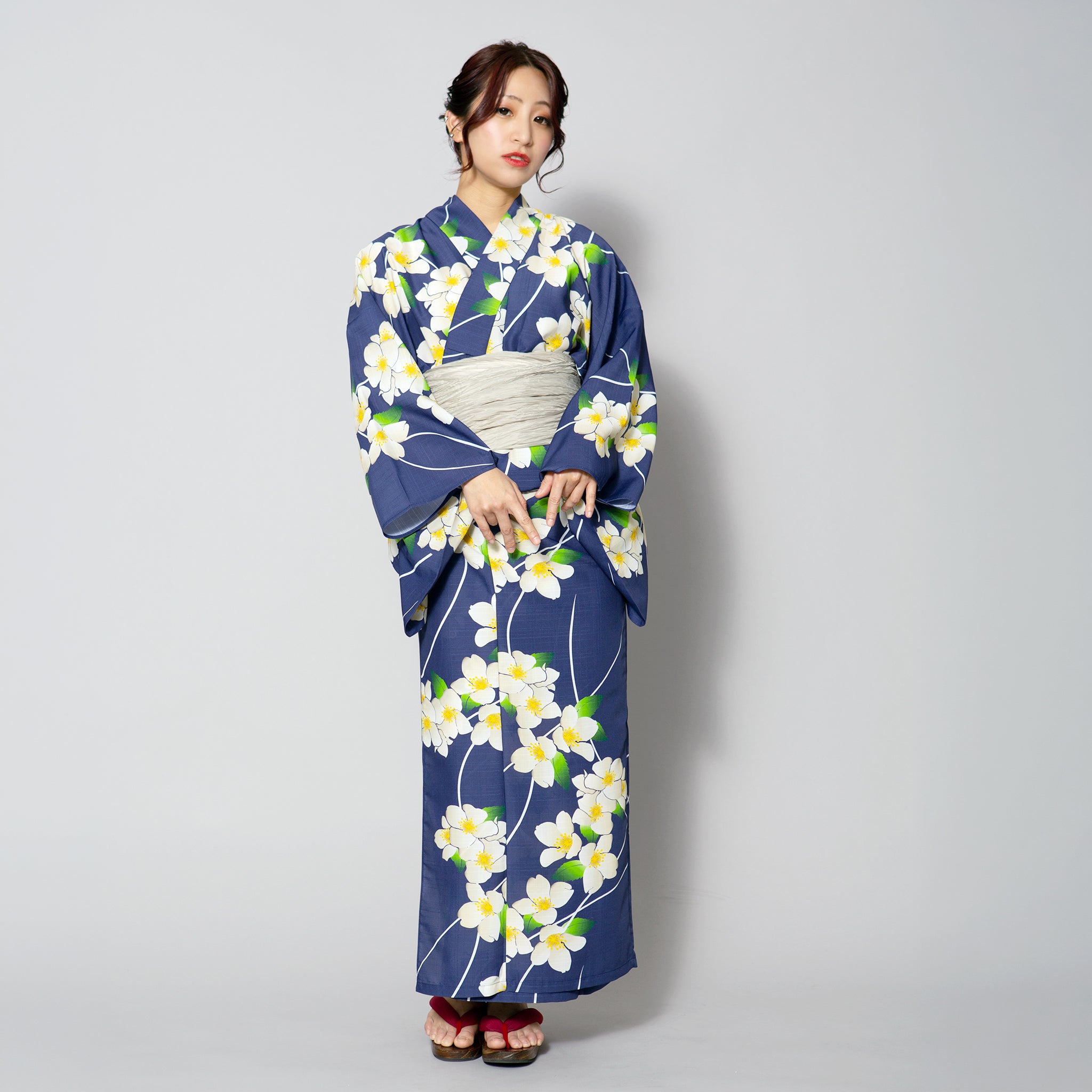 Coolpass お茶の花 浴衣3点セット(浴衣+腰ひも+兵児帯)