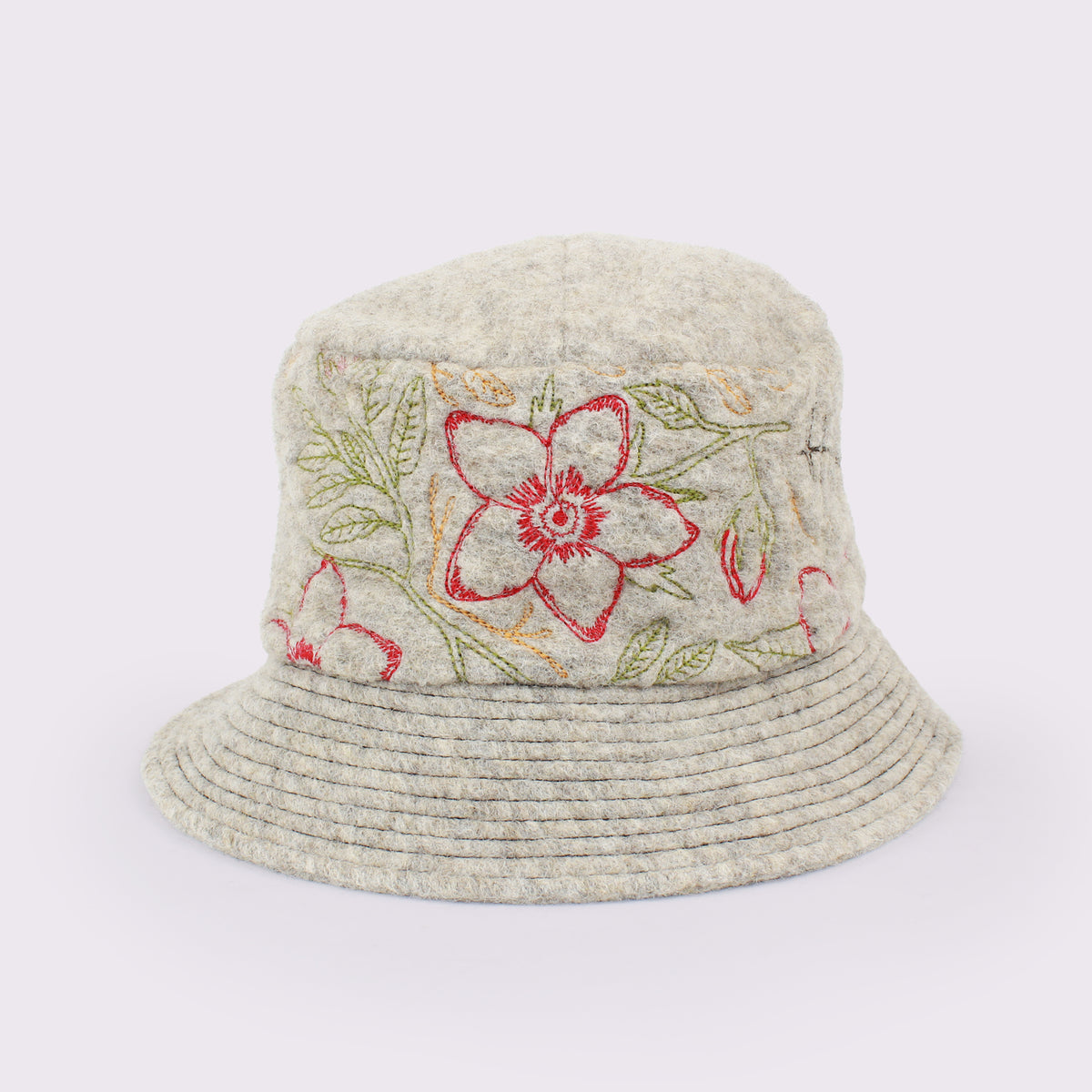 ANGIOLO FRASCONI　ミックス ウール ボタニカル刺繍バケットハット　13829