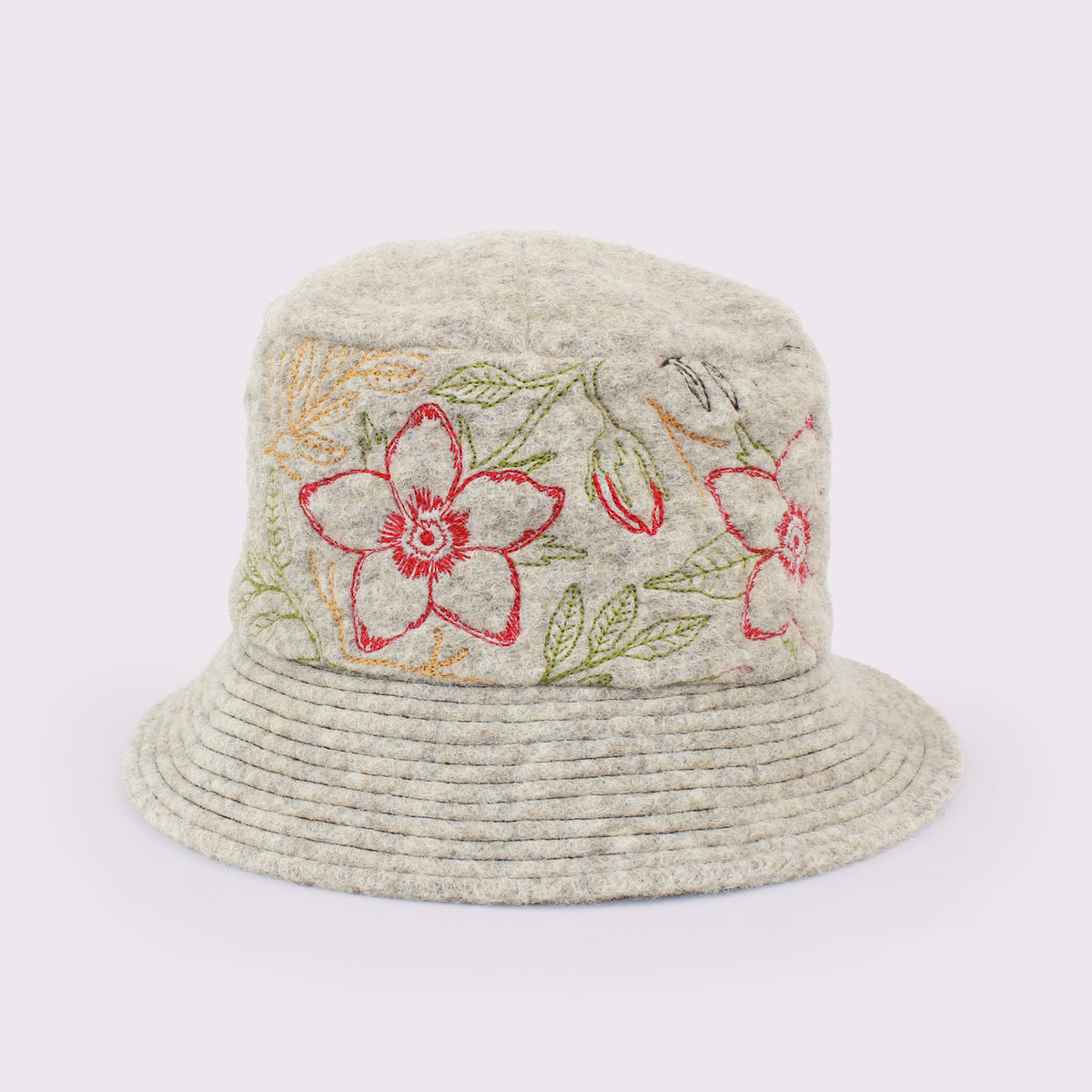 ANGIOLO FRASCONI　ミックス ウール ボタニカル刺繍バケットハット　13829