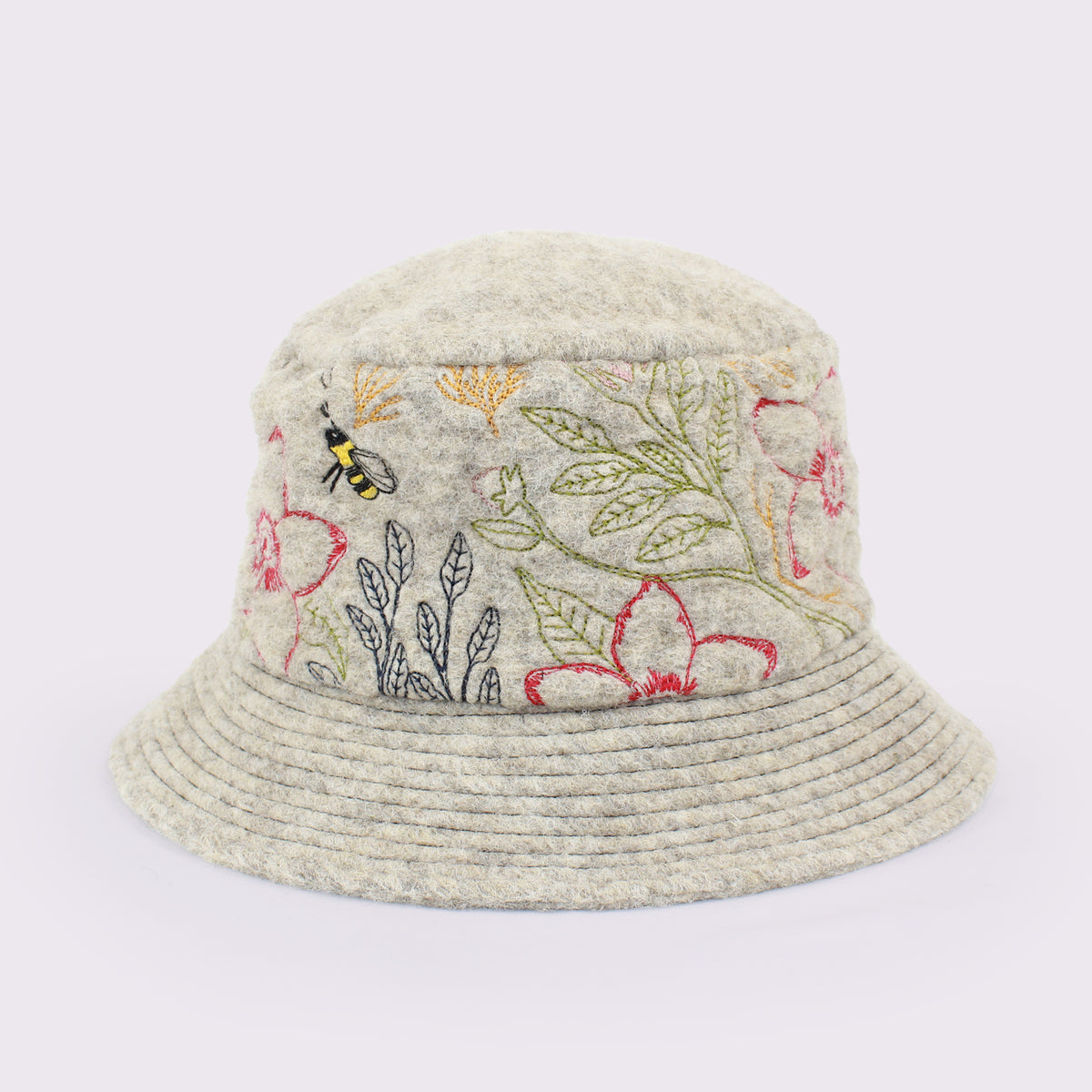 ANGIOLO FRASCONI　ミックス ウール ボタニカル刺繍バケットハット　13829