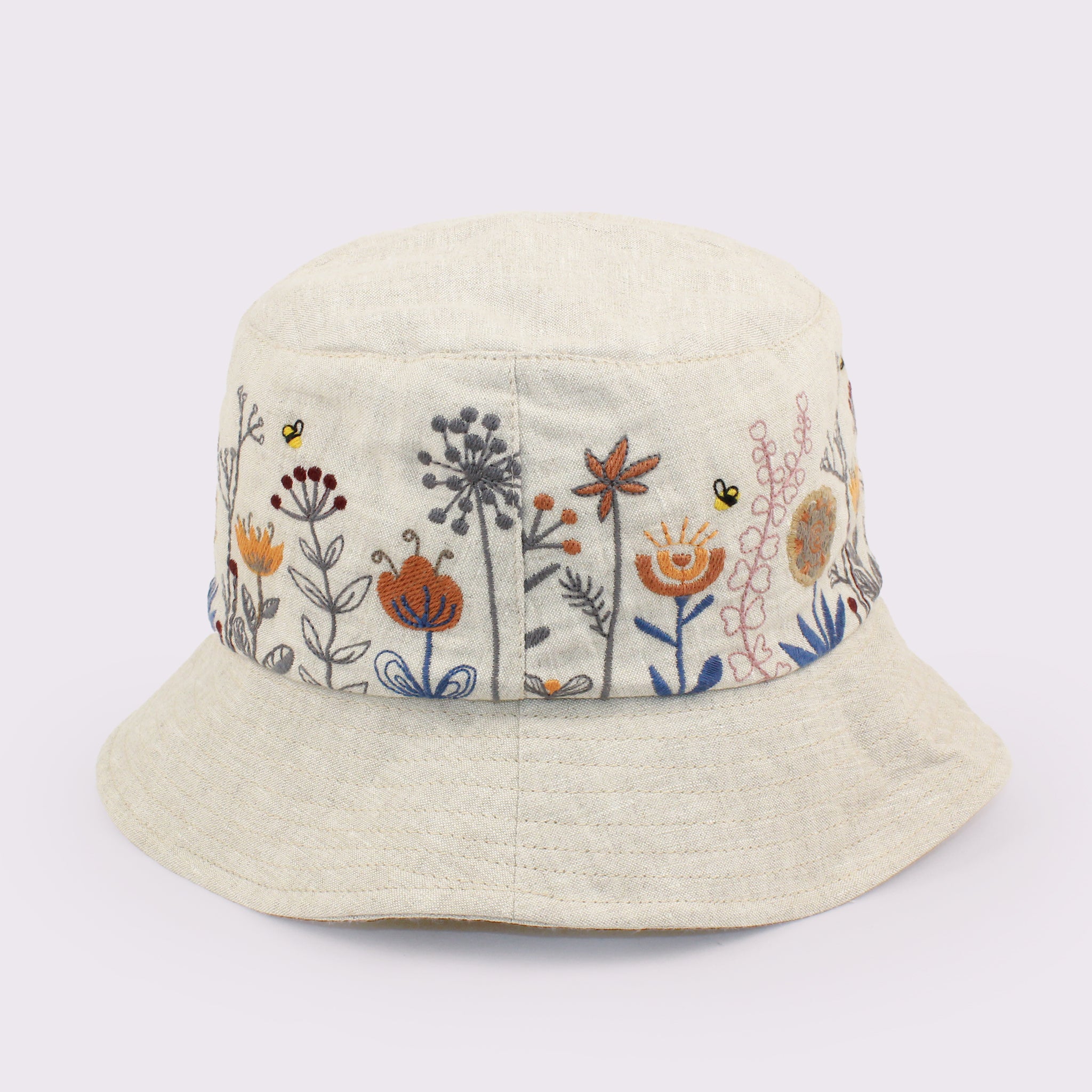 ANGIOLO FRASCONI　リネンボタニカル刺繍バケットハット 13878