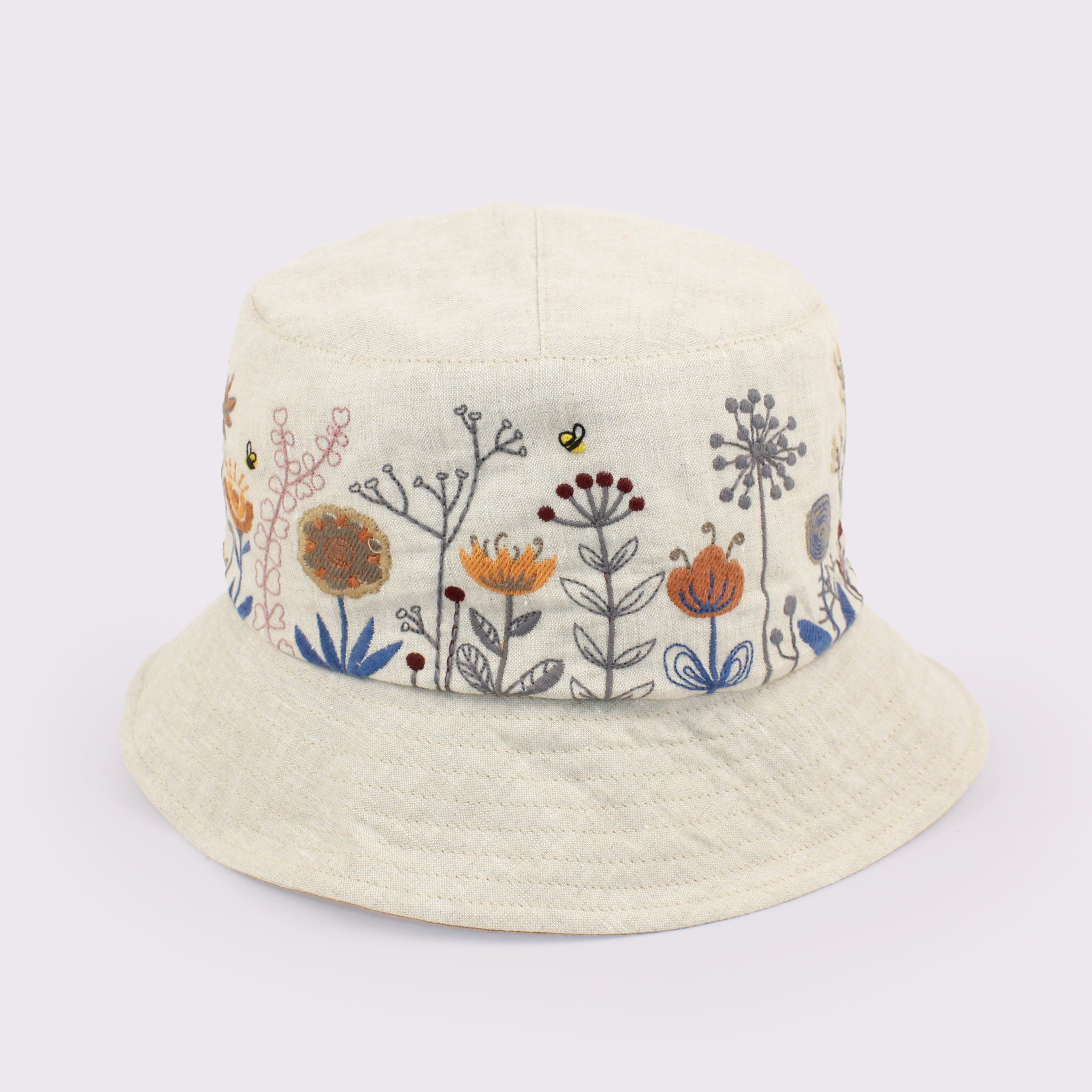 ANGIOLO FRASCONI　リネンボタニカル刺繍バケットハット 13878