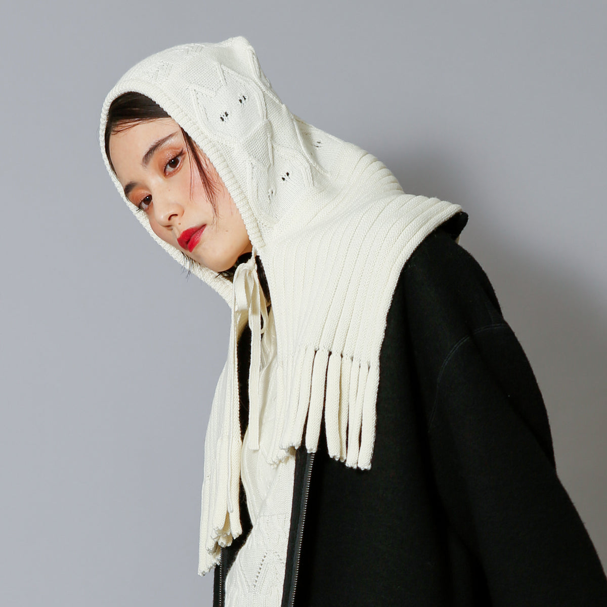 【NYANDER KNIT/ニャンダーニット】CAT RELIEF FRINGE HOOD
