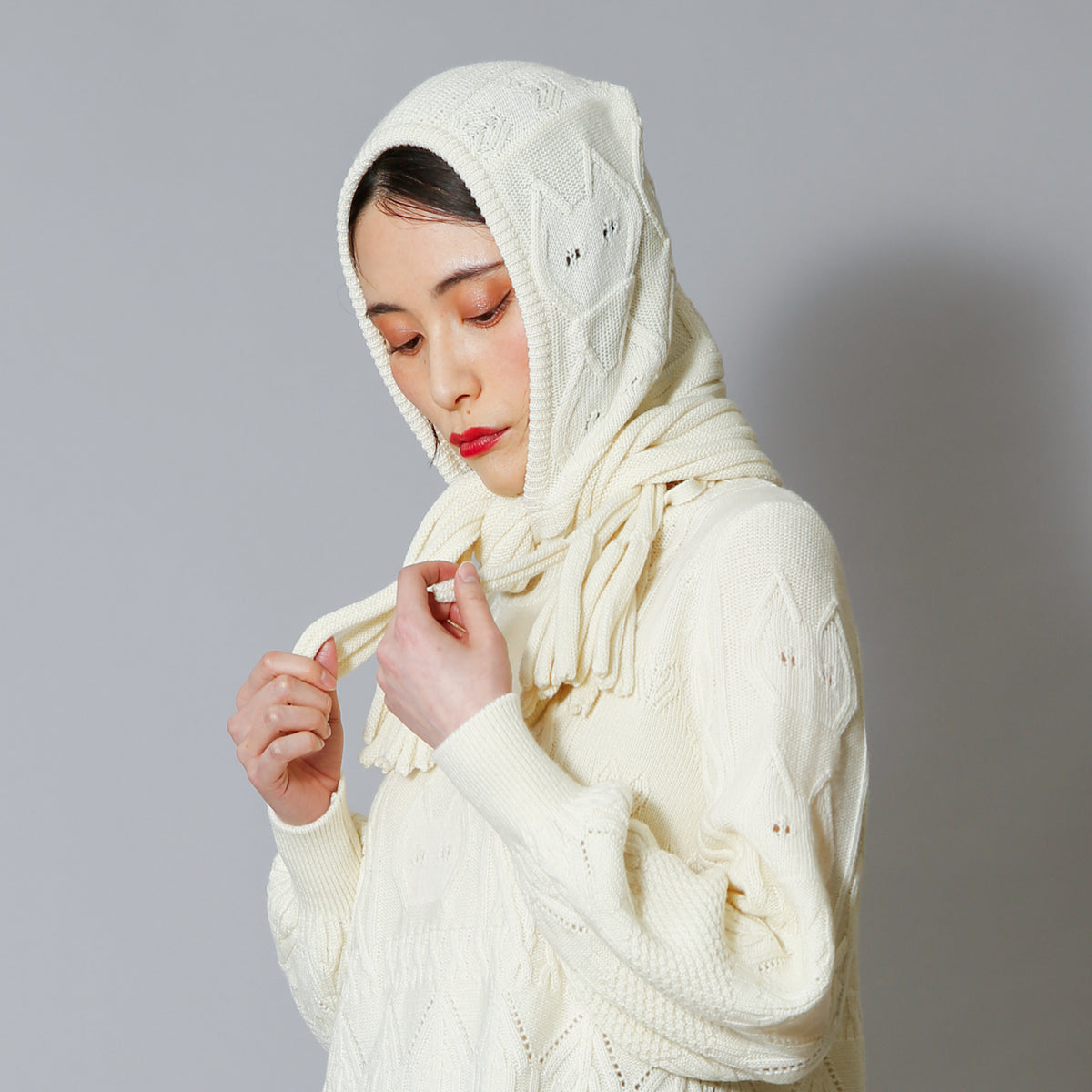 【NYANDER KNIT/ニャンダーニット】CAT RELIEF FRINGE HOOD
