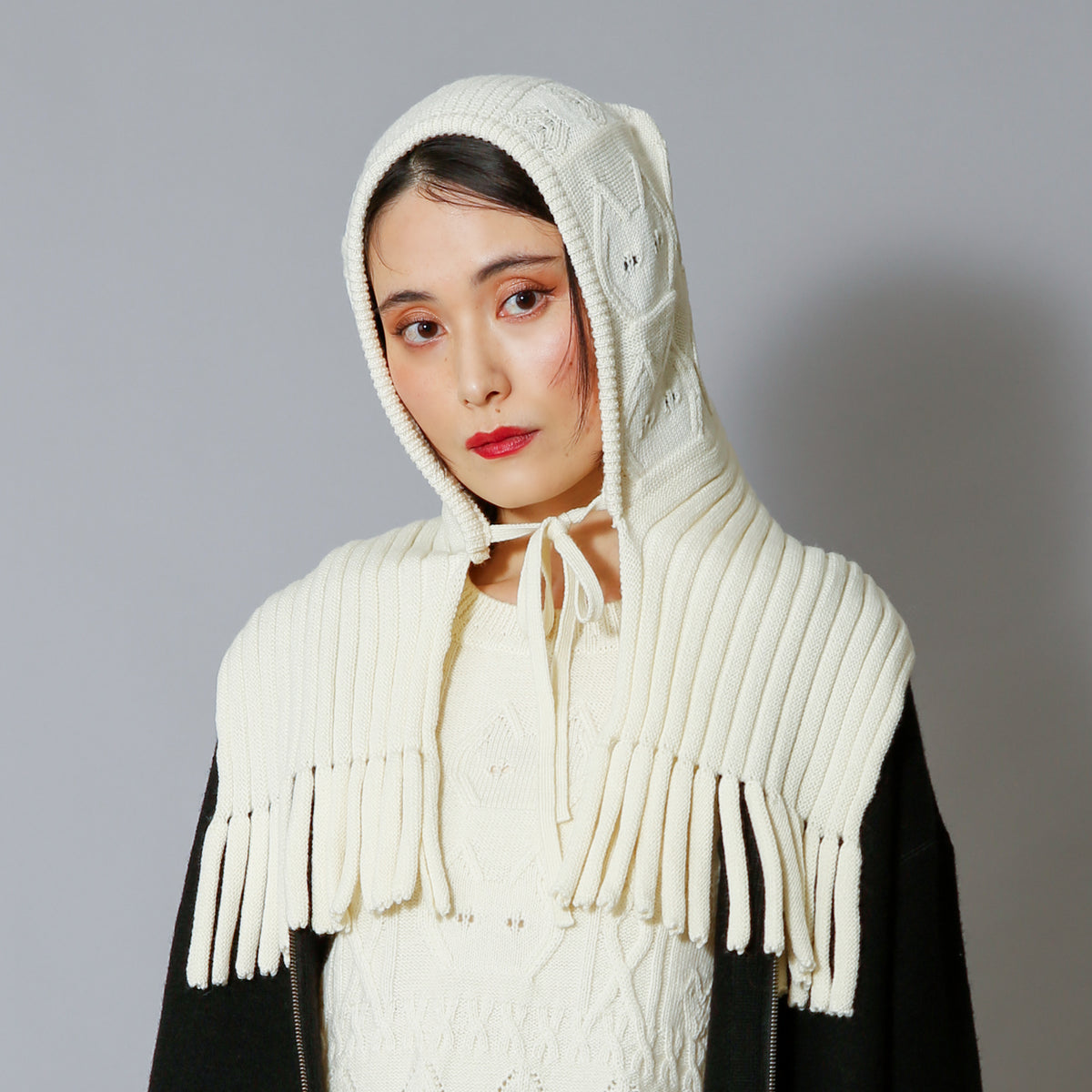 【NYANDER KNIT/ニャンダーニット】CAT RELIEF FRINGE HOOD