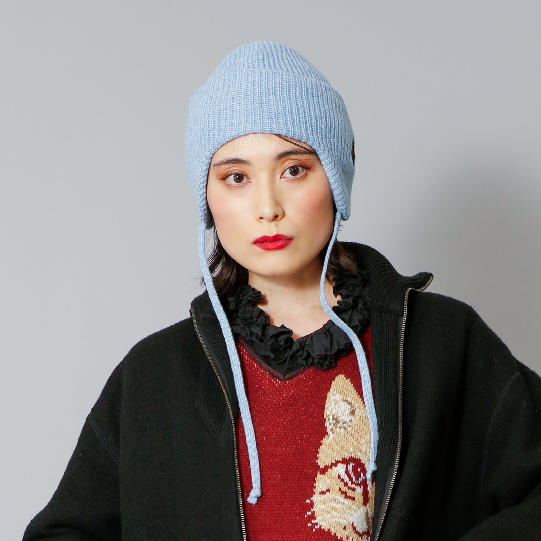 予約販売【NYANDER KNIT/ニャンダーニット】CAT EMBROIDERY EARFLAP KNIT CAP