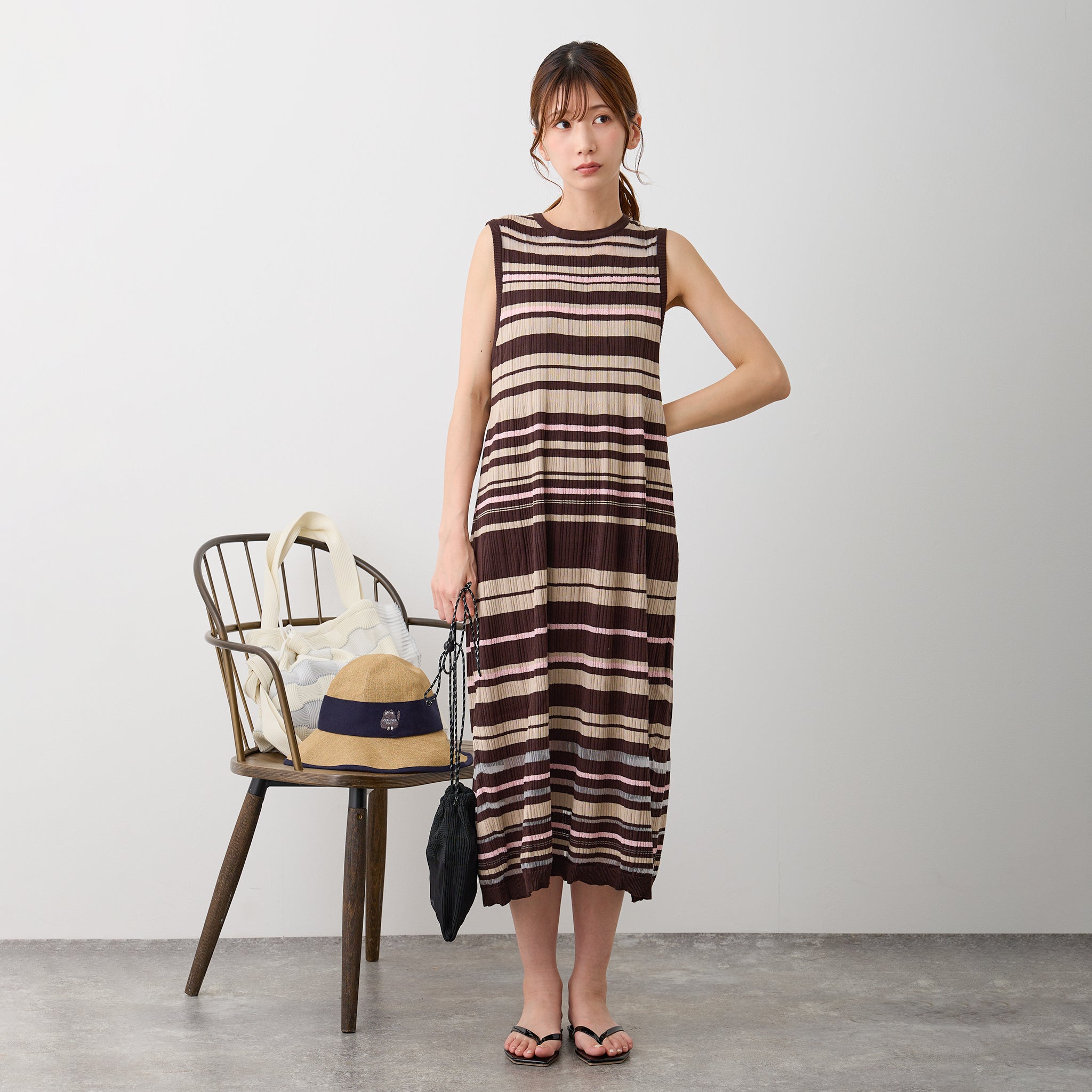 【NYANDER KNIT/ニャンダーニット】BORDER RIB ONE PIECE