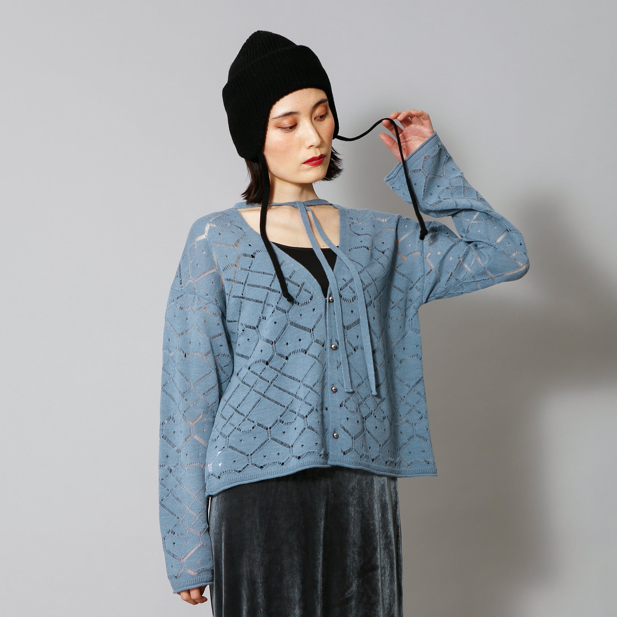 予約販売【NYANDER KNIT/ニャンダーニット】HIDDENCAT OPENWORK CARDIGAN