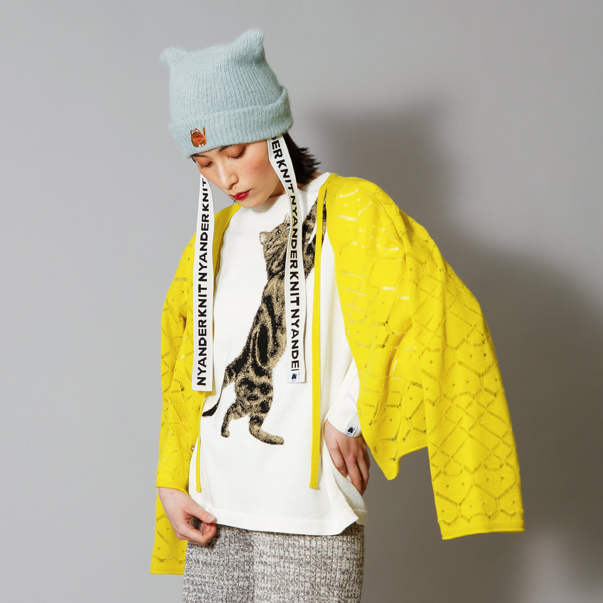 予約販売【NYANDER KNIT/ニャンダーニット】HIDDENCAT OPENWORK CARDIGAN