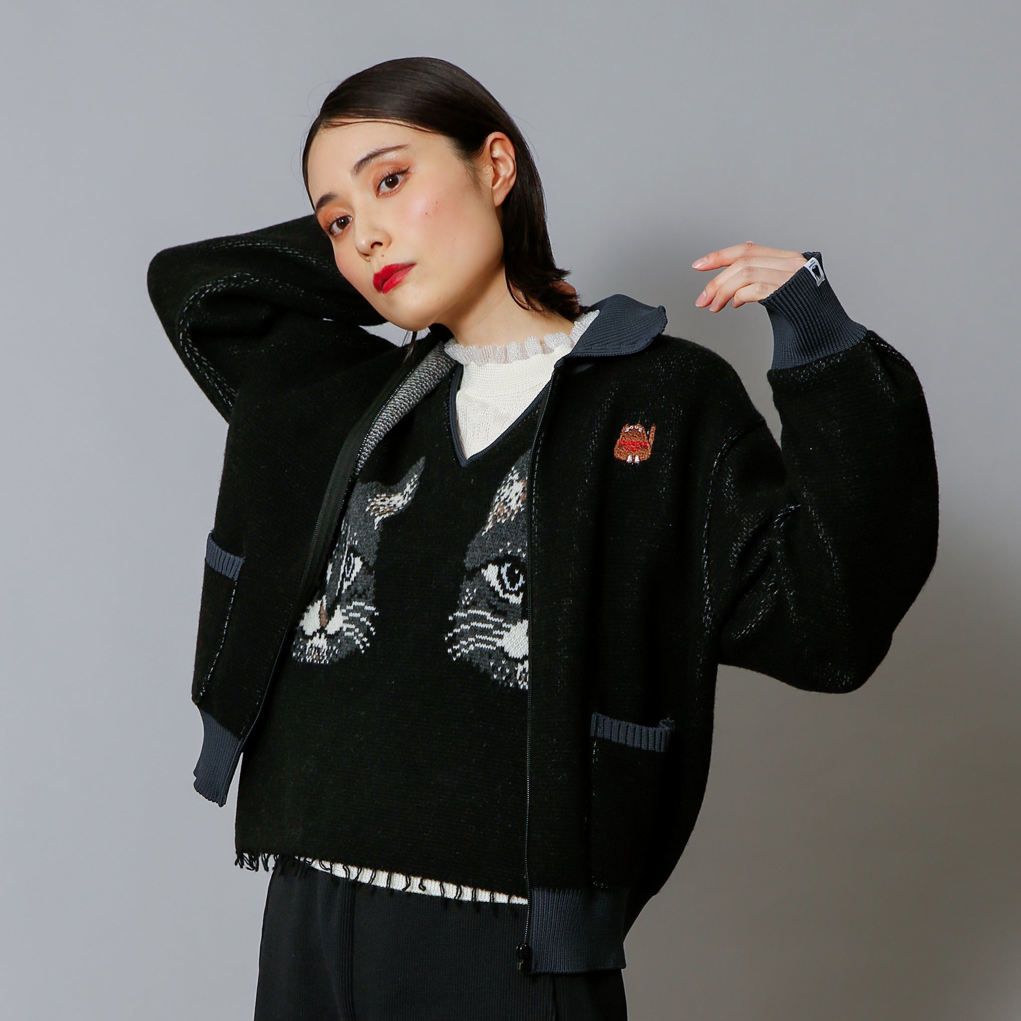 予約販売【NYANDER KNIT/ニャンダーニット】TABBY CAT KNIT BLOUSON